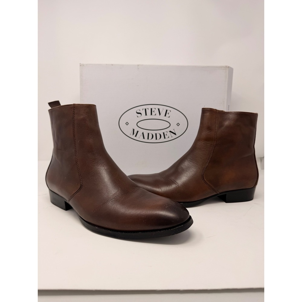 Steve Madden Santos Men's Brown Leather Chelsea Ankle Boots Size 7M New - Picture 12 of 16